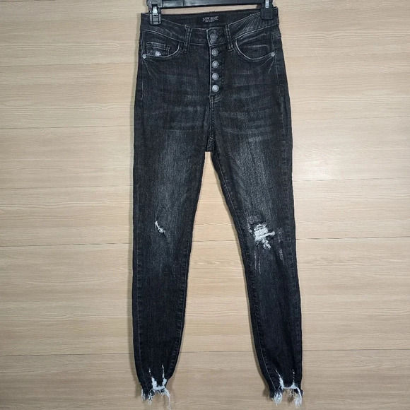 Judy Blue Jeans 1/25 Black Distressed Skinny Button Fly Stretch‎ Denim JB-84169 - Picture 1 of 10